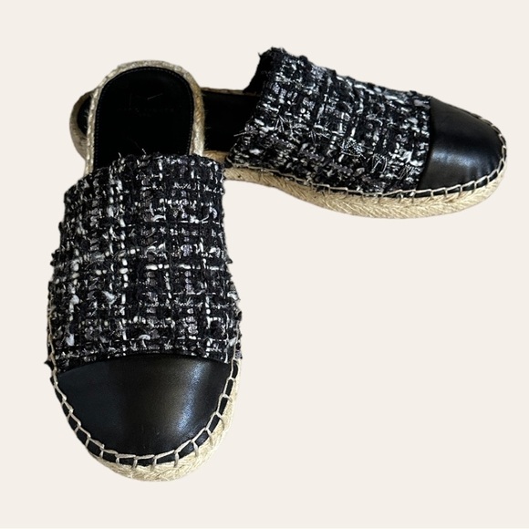 Marc Fisher Emilie Black Tweed Leather Espadrille Slide Mule Sandals Size 8.5 - Picture 1 of 10